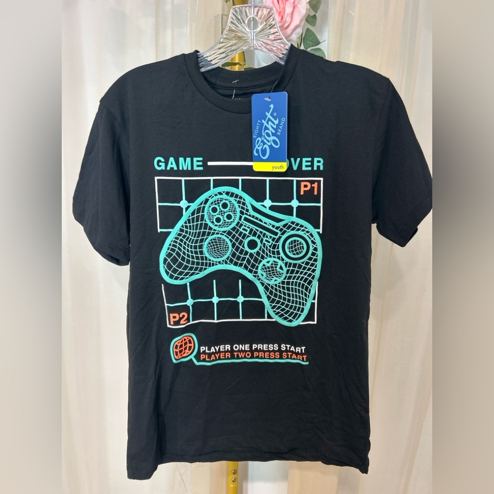 Boys Graphic Tee Size 14 Black Game Over Controller Shirt Gamer T-Shirt NWT